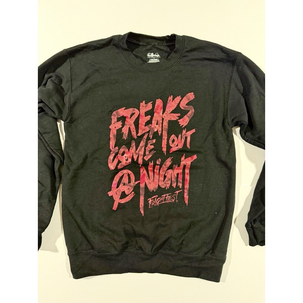 Six Flags Men's Graphic Horror Pullover Sweatshirt Black Crew Neck Size S
